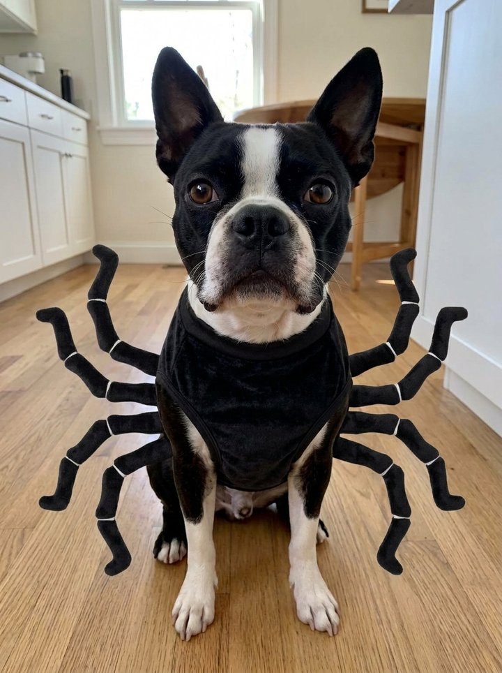 Sample Boston Terrier in a Halloween costume