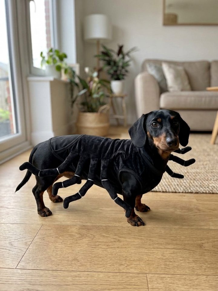 Spider costume: body top with eight bendable plush spider legs along the sides