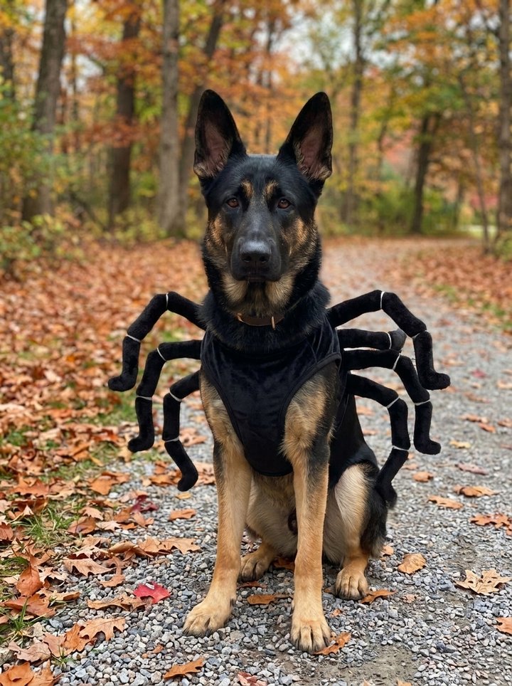 Spider costume: body top with eight bendable plush spider legs along the sides