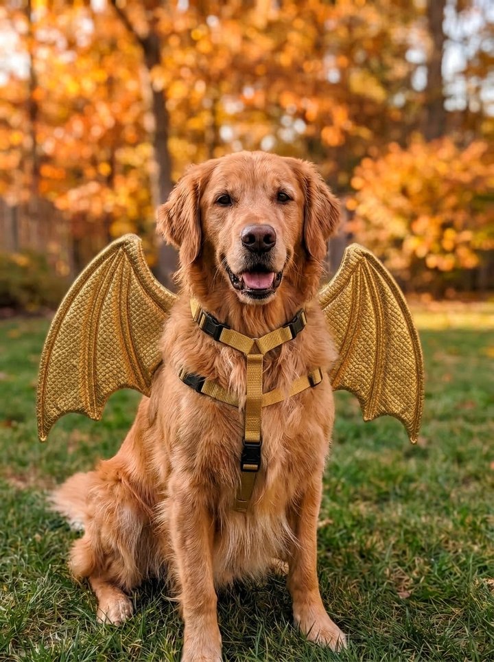 Dragon wings costume: scaled fabric wings that tie around the neck and chest