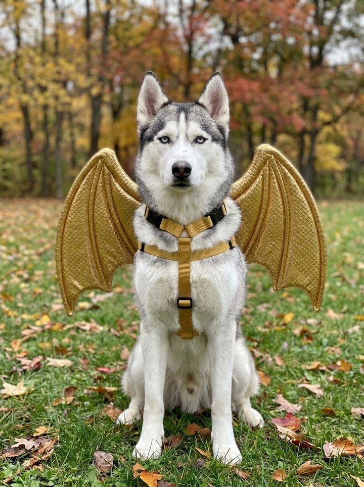 Dragon wings costume: scaled fabric wings that tie around the neck and chest